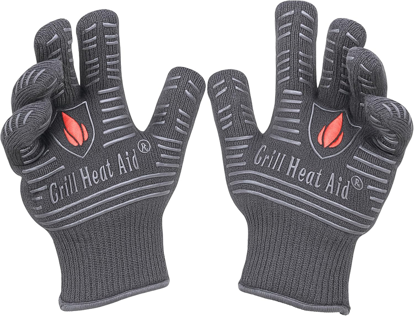 GRILL HEAT AID BBQ Grill Gloves Heat Proof for Grilling β Fireproof 1472Β°F Heat-Resistant Grill Mitts for Outdoor Barbecue and Smoker, Campfire, Fire Pit, Oven Glove with Fingers for Baking Pizza
