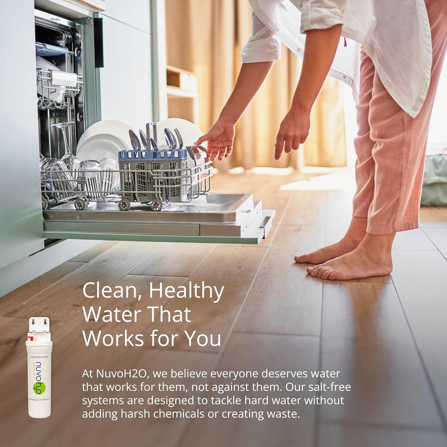 NuvoH2O CitraCharge Pro Spot-Free Dishwasher System – Citrus-Based, Eco-Friendly Water Softener – Reduces Scale – Quick-Connect Install – Protects Dishwashers & Appliances