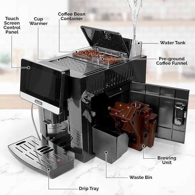 Zulay Magia Fully Automatic Espresso Machine With Grinder - 19 Customizable Coffee Options - Auto-Cleaning For Easy Maintenance - Milk-Foam System For Latte, Cappuccino, Macchiato - New Silver
