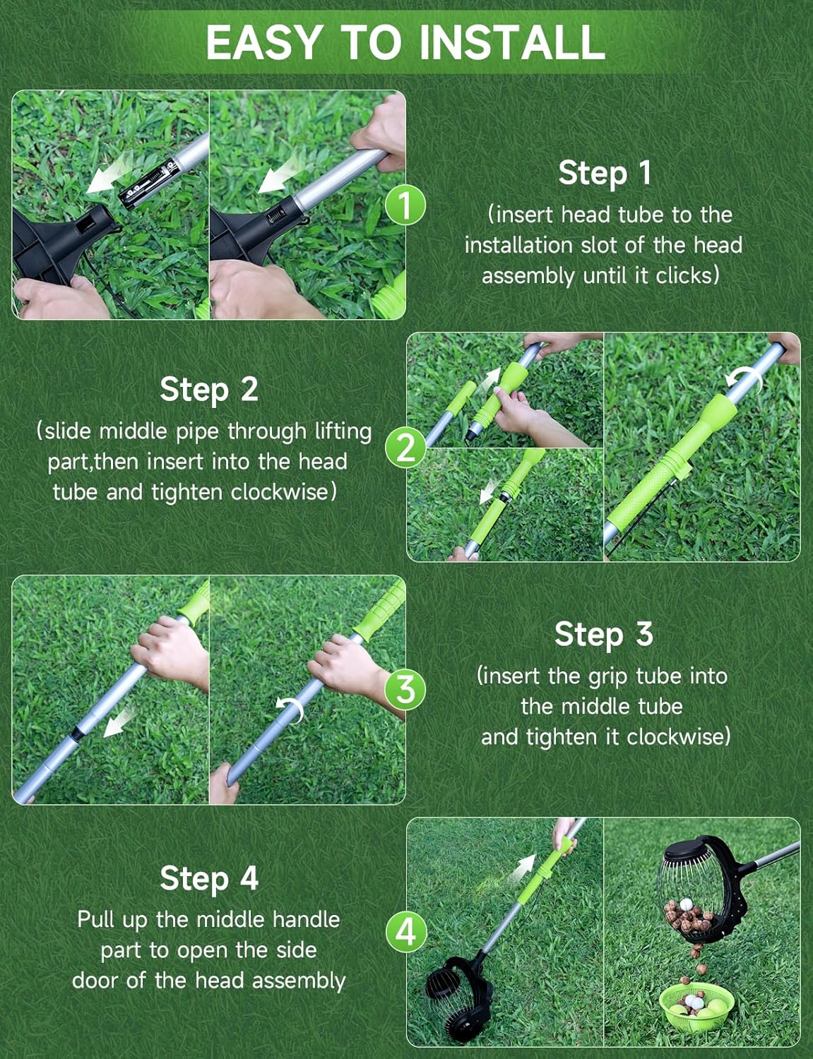 Nut Gatherer for Walnuts with 1.8-Gallon Capacity, No-Bend Emptying Design,Acorn Picker Upper Roller Suitable for 1.2"-3.6" Walnuts,Chestnuts, Fallen Apples & Tennis Balls(No Small Acorns)