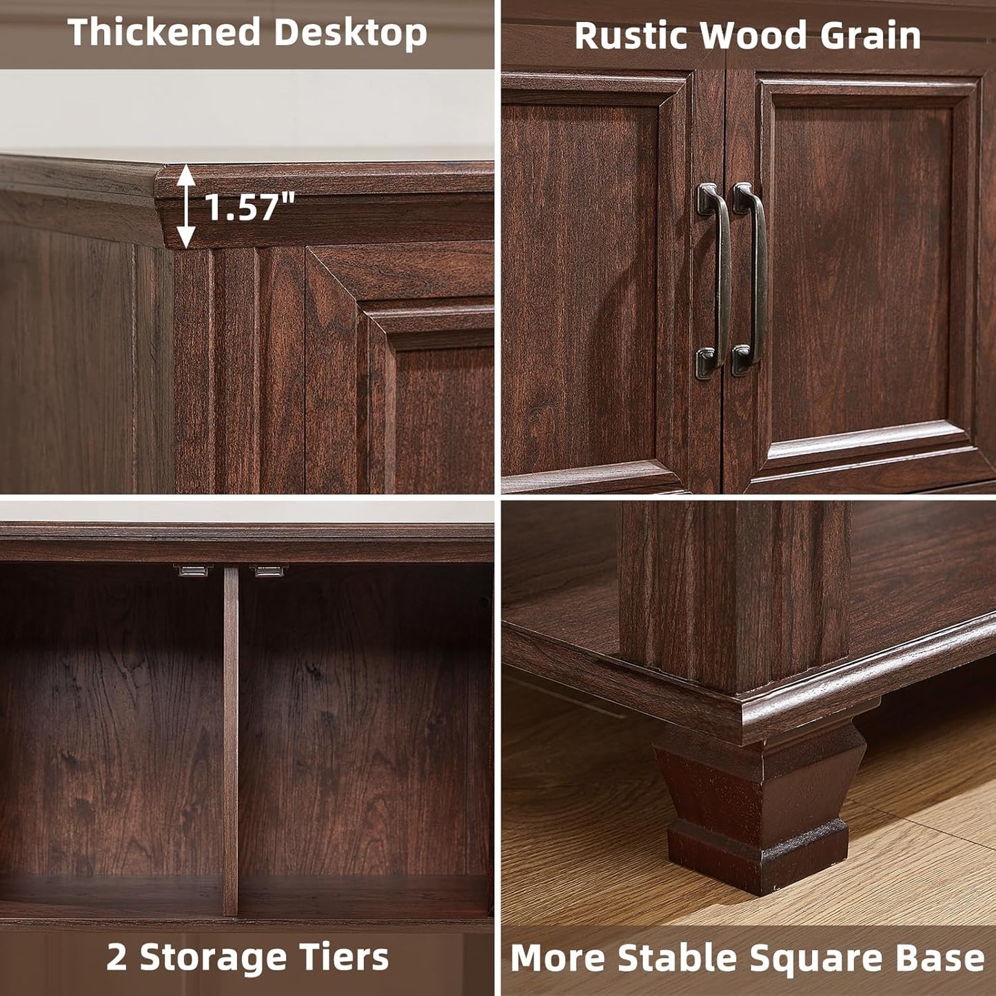 Farmhouse Kitchen Cabinet with 2-Door, Small Sideboard Buffet Cabinet with Open Shelf, Coffee Bar Station with Storage for Kitchen, Dining Room, Walnut