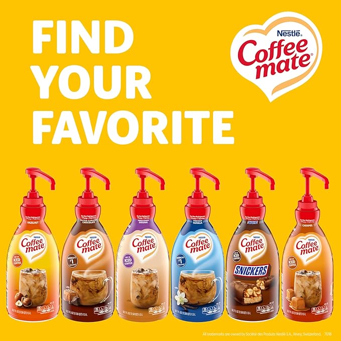 Nestle Coffee mate Coffee Creamer, Hazelnut, Concentrated Liquid Pump Bottle, Non Dairy, No Refrigeration, 50.7 fl oz (Pack of 2)