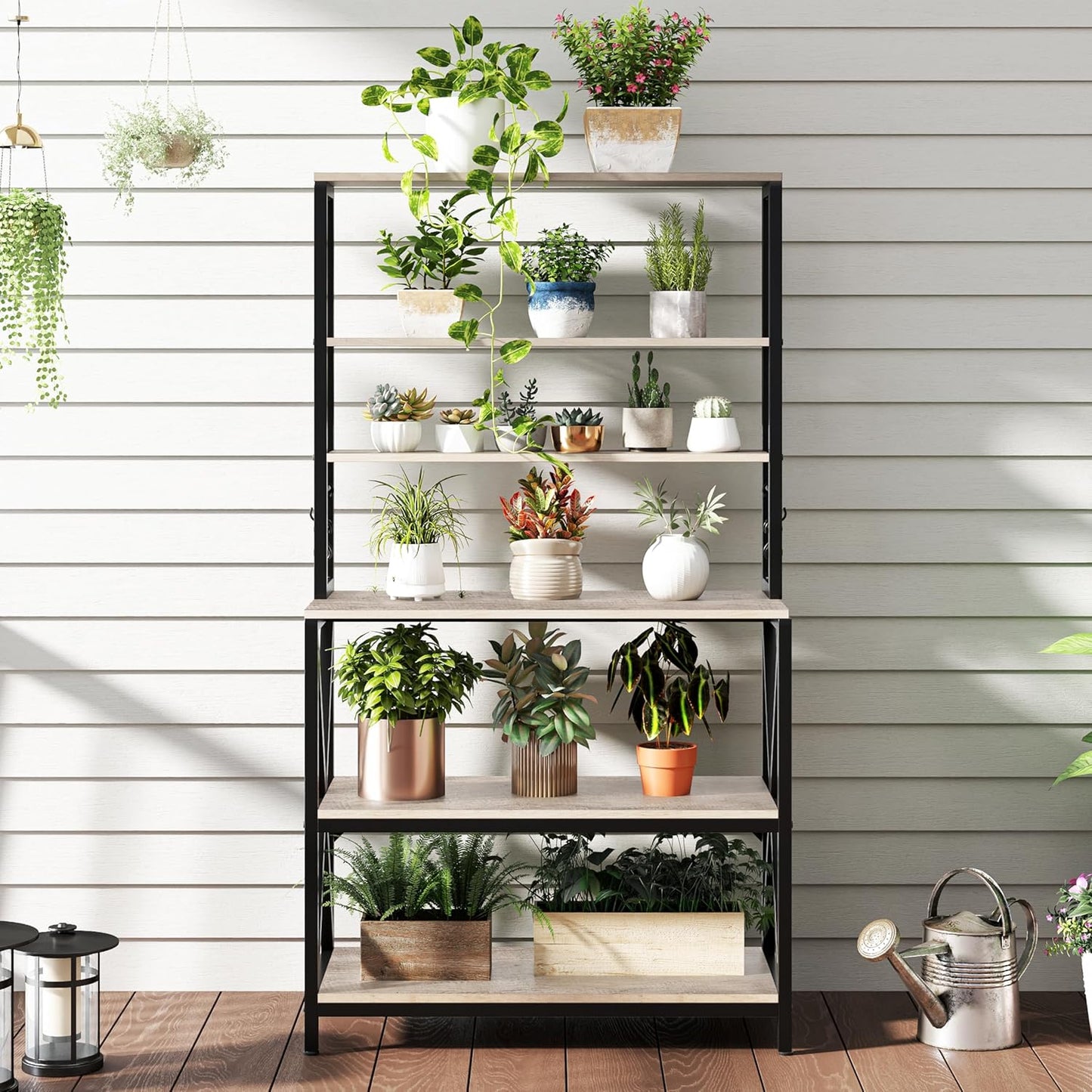 Yaheetech 6-Tier Kitchen Bakers Rack, 31.5 Inch Coffee Bar Table, Farmhouse Microwave Oven Stand Cabinet for Small Spaces, Corner Organizer Storage Shelf for Spices and Pots, Grey