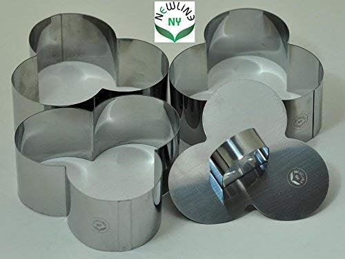 Newline NY Stainless Steel Dessert Rings 4 Pcs Plum Blossom Shape Molded Starters Appetizers Salads, Pastries Mousse Molding Layering Cutter