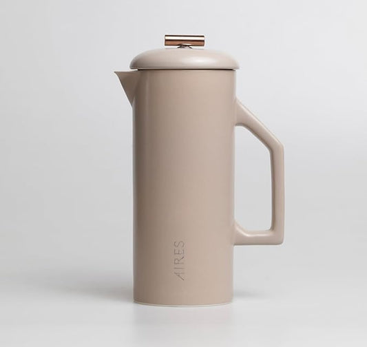 AIRES Ceramic French Press Coffee Maker – 34 oz Heat-Retaining Stoneware – Elegant Neutral Color – Inspired by Buenos Aires Coffee Culture – Gift-Ready with Barista Brewing Guide