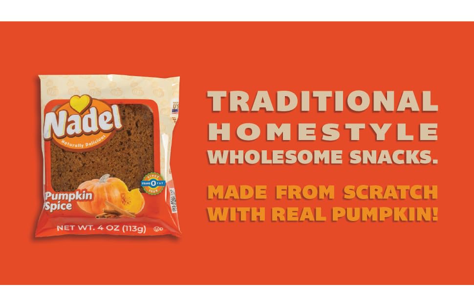Nadel - NATURALLY DELICIOUS Pumpkin Spice Bread Slices, 16 Pack, Sweet Breads & Cakes breakfast bar, back to school lunch snack.