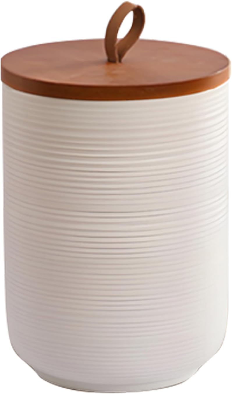 Food Storage Jar Strong Ceramic Storage Canisters with Airtight Wooden Lid,Kitchen Storage Containers for Serving Coffee Beans, Tea, Sugar, Salt, Spices (Medium white)