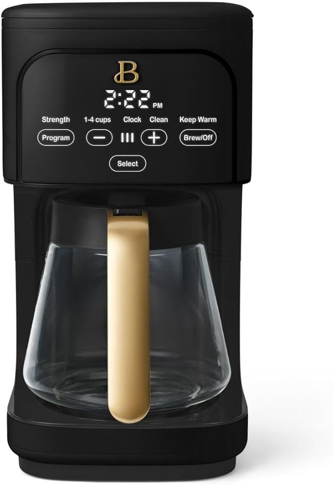 Beautiful 12-Cup Programmable Coffee Maker – Auto Brew, Digital Timer, Glass Carafe (Black Sesame)