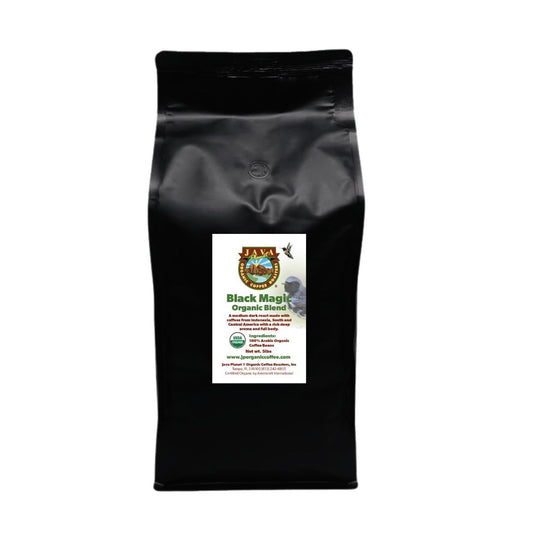 Low Acid Organic Coffee – Whole Bean, Mold-Free & Stomach Friendly by Java Planet, Black Magic Blend Coffee, Medium Dark Roast, Smooth Full Flavored, 5LB Bag