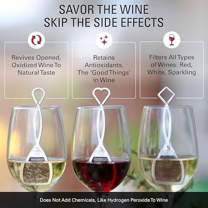 PureWine Wine Wands Purifier, 48 Wine Filters Remover Histamines Sulfite - May Reduce and Alleviate Wine Allergies & Sensitivities - Restores Taste, Perfect Wine Pourer, Gifting, Holiday (48 Pack)