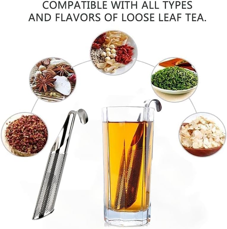 Stainless Steel Tea Diffuser, 2025 New Tea Artifact Creative Pipe Tea Infuser Mesh Strainer with Hanging Hook Handle, Universal Fine Holes Tea Interval Diffuser for Loose Tea Leaf Coffee Etc (2)