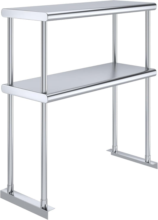 NSF Certified 18 Gauge Heavy Duty Stainless Steel Double overshelf with Brackets for Kitchens, Utility Rooms, Storage, Offices & Home