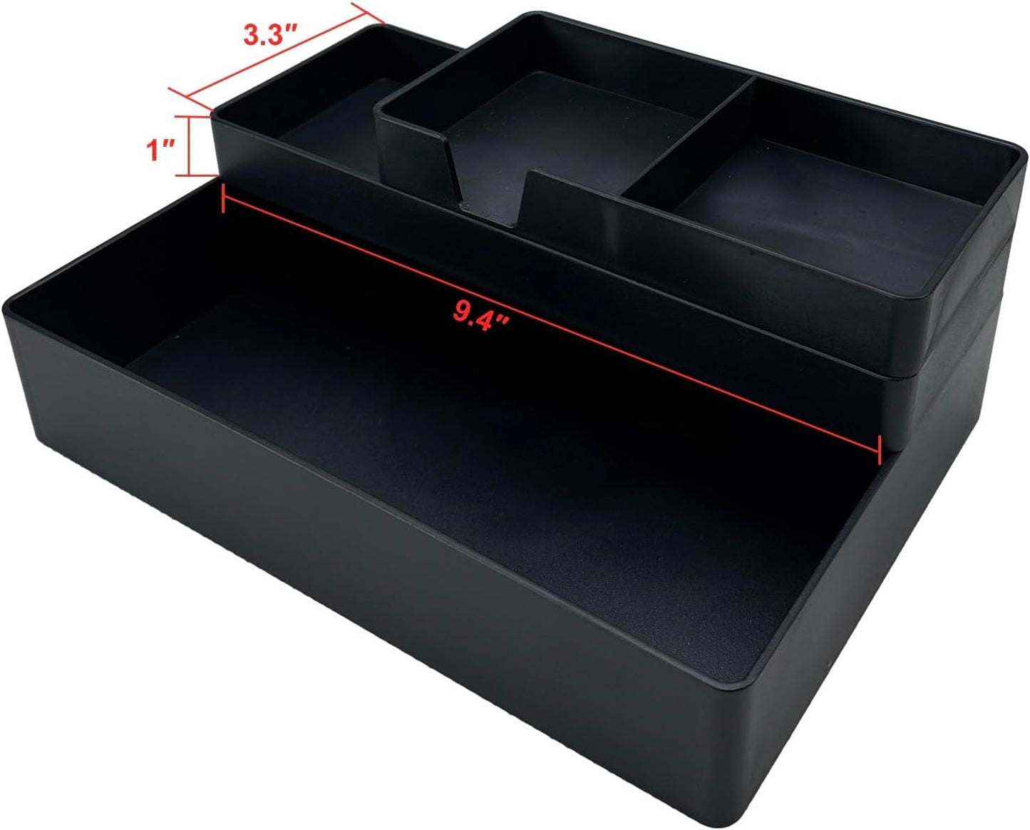 Amazon Basics Rectangular Plastic Desk Organizer, Half Accessory Tray, 9.4" x 3.3" x 1", Black