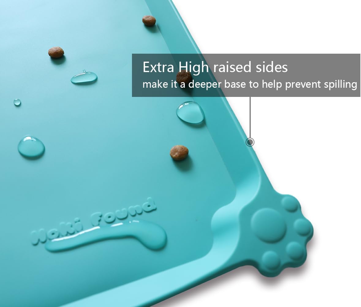 Hoki Found Silicone Non Slip Pet Feeding Mats - Dog Cat Bowl Placemats - Waterproof Food Mats for Floors - Teal