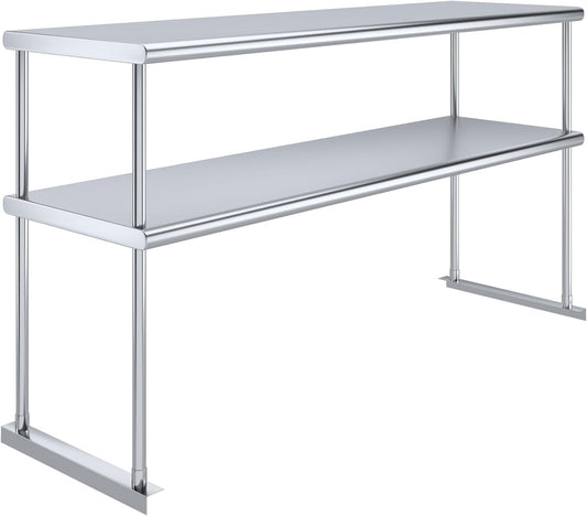 NSF Certified 18 Gauge Heavy Duty Stainless Steel Double overshelf with Brackets for Kitchens, Utility Rooms, Storage, Offices & Home