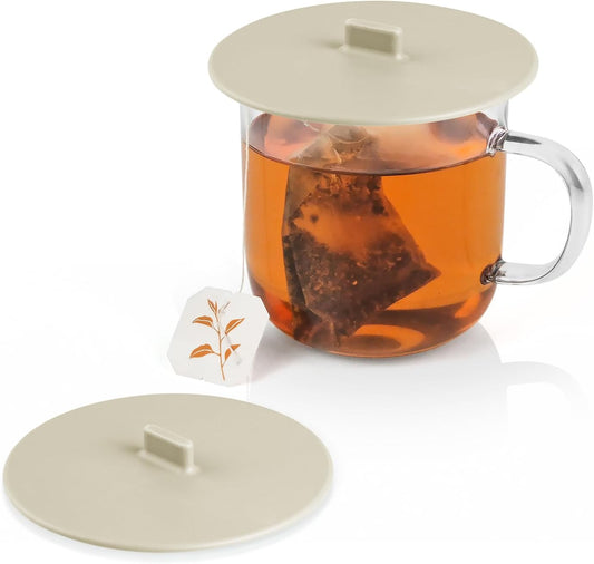 Carrotez Silicone Cup Covers for Drinks, 3.9 Inch Reusable Silicone Mug and Cup Lids for Steeping Coffee and Tea, Set of 2 - Cream