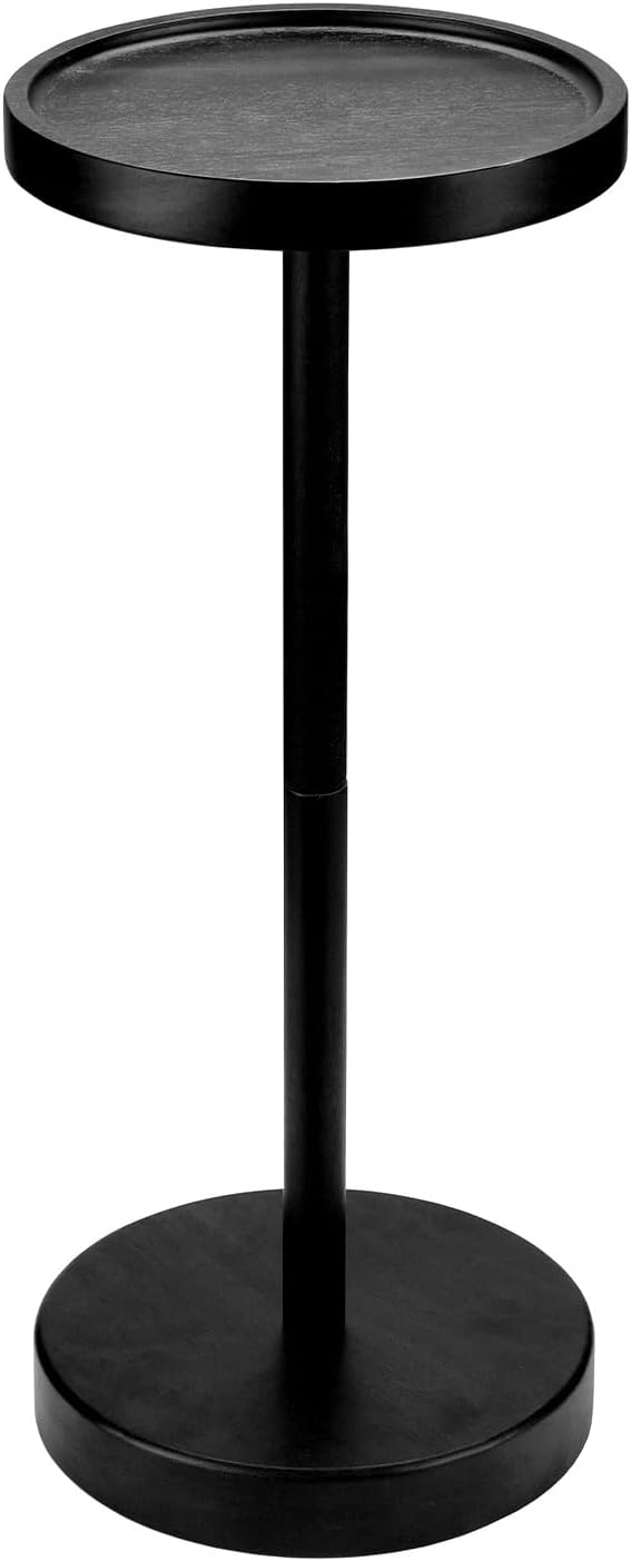 Solid Wood Pedestal Side Table Black Color, Drink Pedestal, End Corner Table Small Round Martini Table