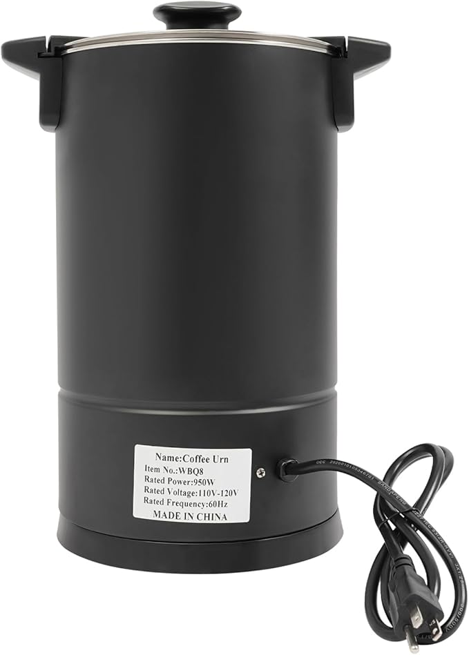 Commercial Electric Coffee Pot 950W Stainless Steel Coffee Maker Hot Water Dispenser with Drip Tray for Cafes Offices Gatherings, No Temp Control (Black, 8L)