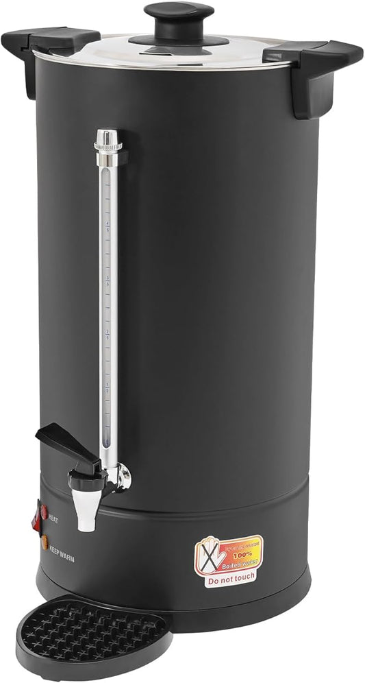 Commercial Electric Coffee Pot 1500W Stainless Steel Coffee Maker Hot Water Dispenser with Drip Tray for Cafes Offices Gatherings, No Temp Control (Black, 25L)