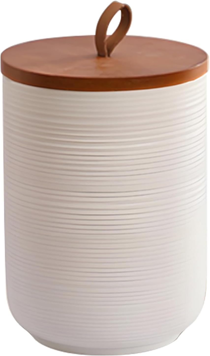 Food Storage Jar Strong Ceramic Storage Canisters with Airtight Wooden Lid,Kitchen Storage Containers for Serving Coffee Beans, Tea, Sugar, Salt, Spices (Big white)