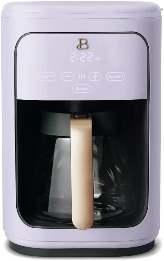 Beautiful by Drew Barrymore 14-Cup Programmable Drip Coffee Maker, Touch-Activated Display, Fast 14-Min Brew, Bold Strength, Keep Warm 4hrs, Gold Filter (Lavender)