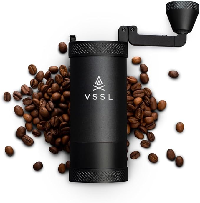 VSSL Java Manual Coffee Grinder, 20 Gram Capacity, Stainless Steel Burr, 50 Settings, Black