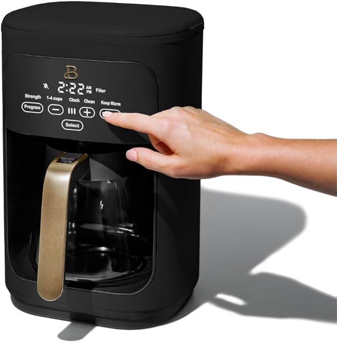Beautiful Coffee Maker, 14-Cup, Touch Display, Programmable, 1200W, Stainless Steel, Keep Warm, 24h Timer dishwasher-safe (Black Sesame)