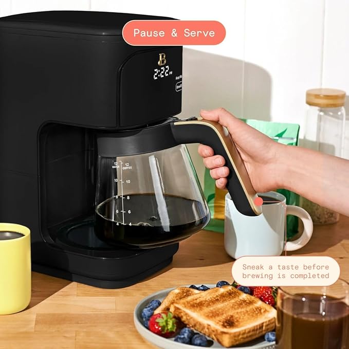 Beautiful 12-Cup Programmable Coffee Maker – Auto Brew, Digital Timer, Glass Carafe (Black Sesame)
