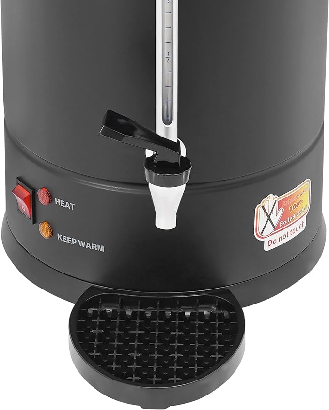 Commercial Electric Coffee Pot 1500W Stainless Steel Coffee Maker Hot Water Dispenser with Drip Tray for Cafes Offices Gatherings, No Temp Control (Black, 25L)