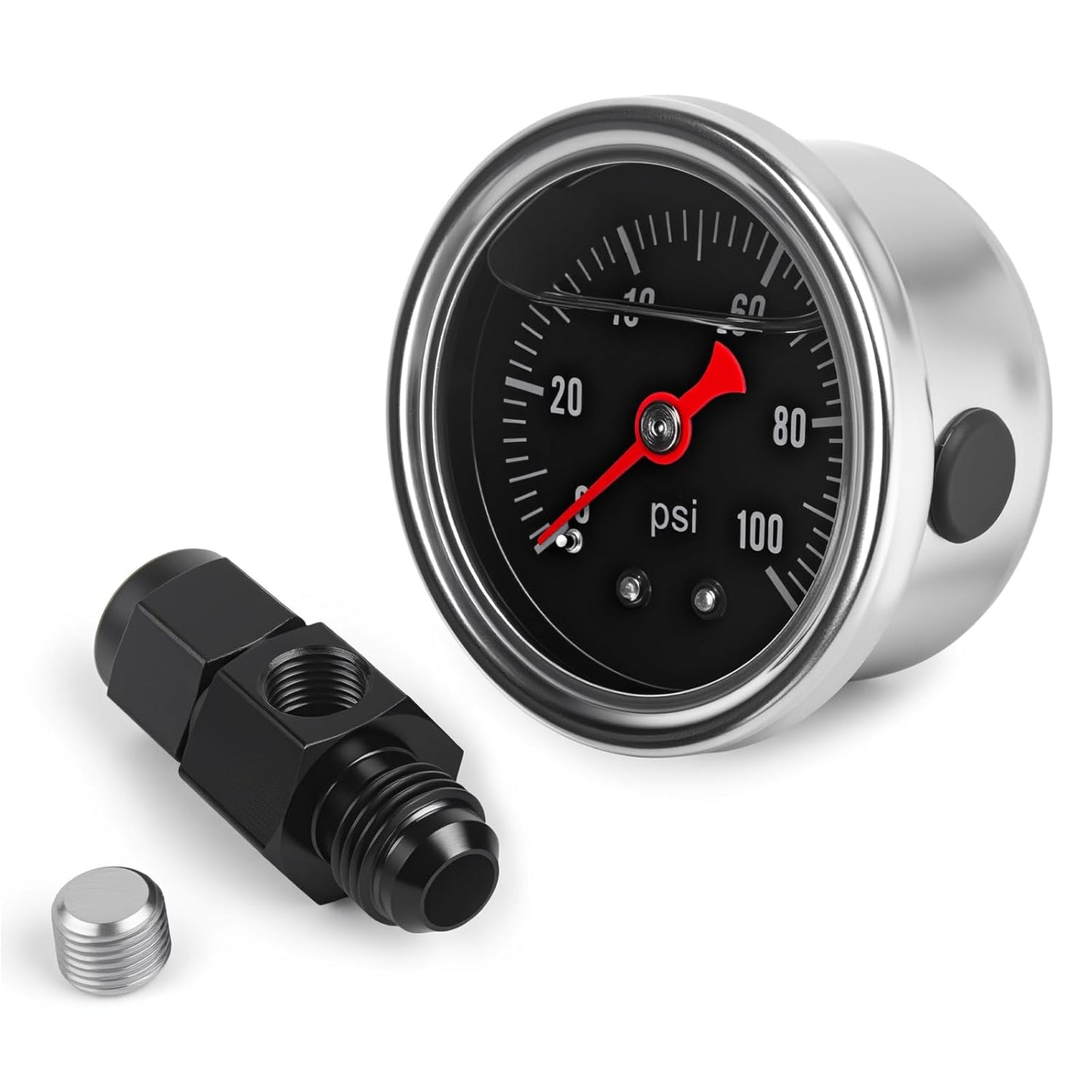 Universal 0-100psi Fuel Pressure Gauge 1/8" NPT Oil Press Gauge with 6AN Male Flare to -6 Female Swivel Fuel Pressure Take Off Fitting Adapter