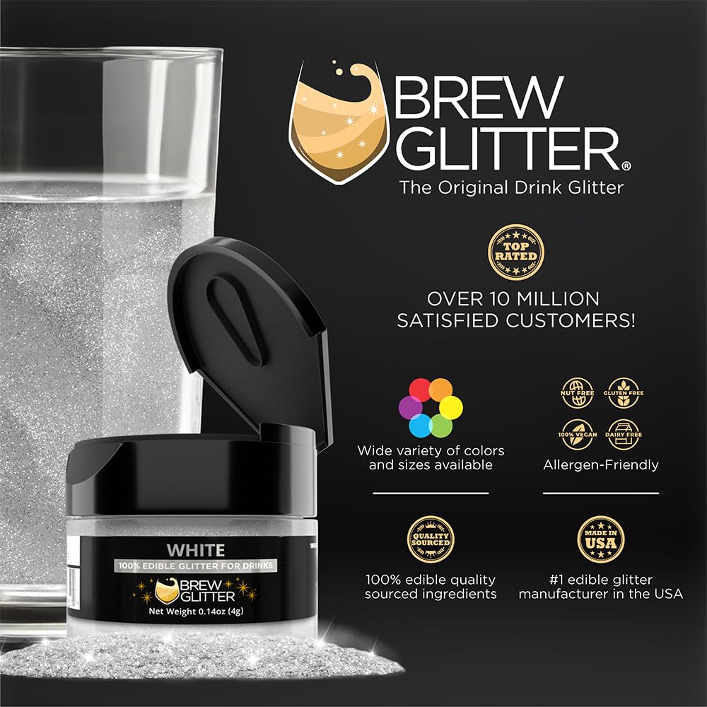 Brew Glitter White Edible Drink Glitter 1x 4g Jar for Cocktails, Beer, & Beverages