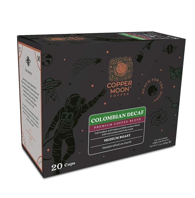 Copper Moon Single Serve Decaffeinated Coffee Pods for Keurig K Cup Brewers, Colombian Decaf Blend, Medium Roast Coffee, 20 Count