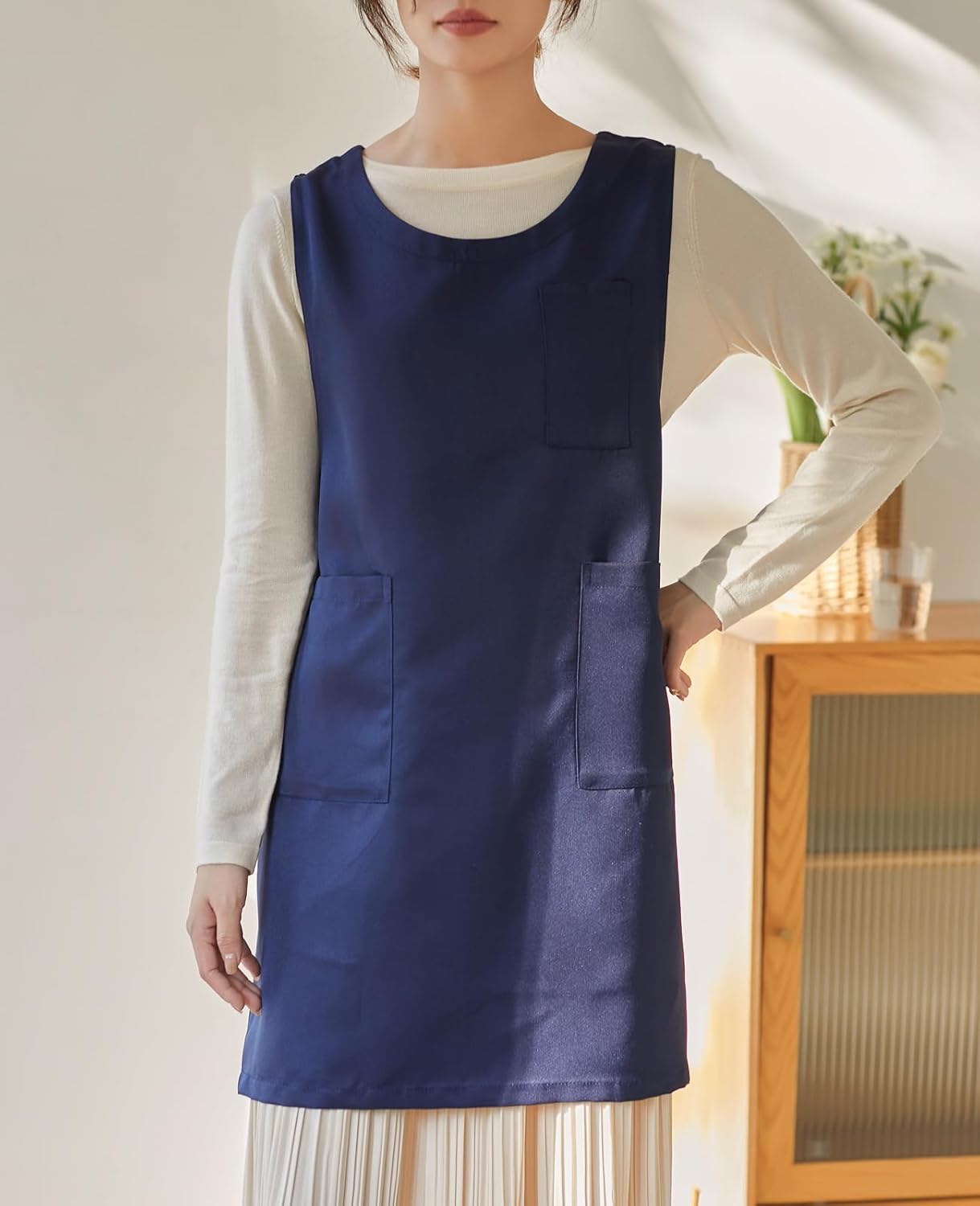 Women Cobbler Apron Japanese Style Aprons with 3 Pockets for Work Chef Kitchen