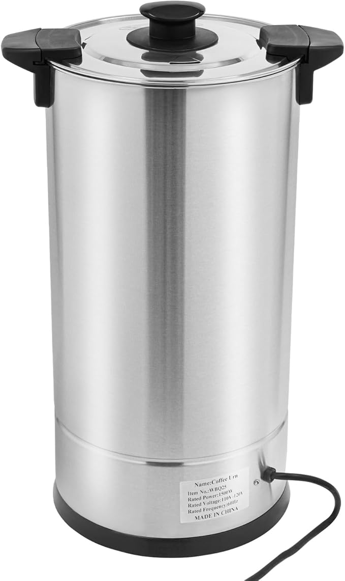 Commercial Electric Coffee Pot 1500W Stainless Steel Coffee Maker Hot Water Dispenser with Drip Tray for Cafes Offices Gatherings, No Temp Control (Silver, 25L)