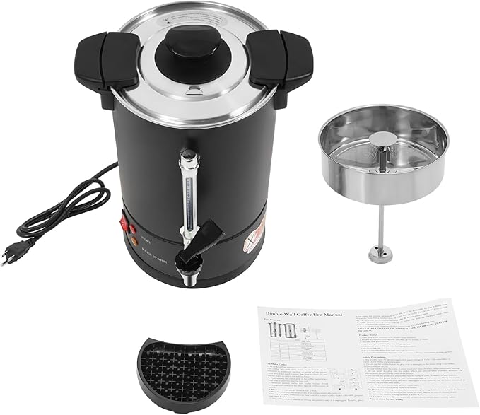 Commercial Electric Coffee Pot 950W Stainless Steel Coffee Maker Hot Water Dispenser with Drip Tray for Cafes Offices Gatherings, No Temp Control (Black, 8L)