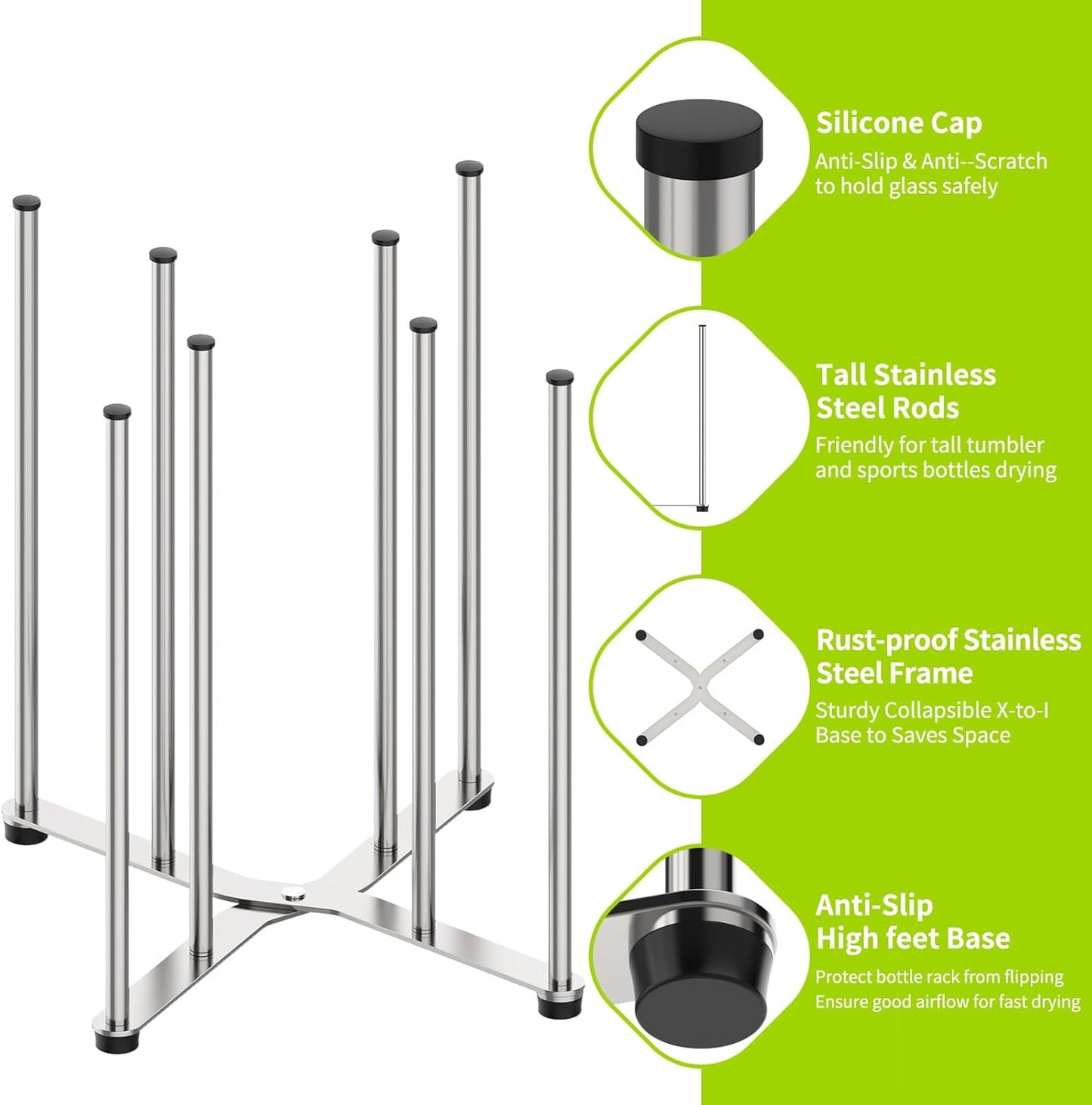 Reusable Bag & Bottle Drying Rack, Baby Bottle Drying Rack, Collapsible Cup Drying Rack for Glass, Mugs -Stainless Steel Countertop Organizer