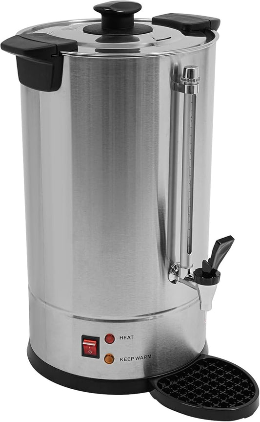Commercial Electric Coffee Pot 1500W Stainless Steel Coffee Maker Hot Water Dispenser with Drip Tray for Cafes Offices Gatherings, No Temp Control (Silver, 15L)