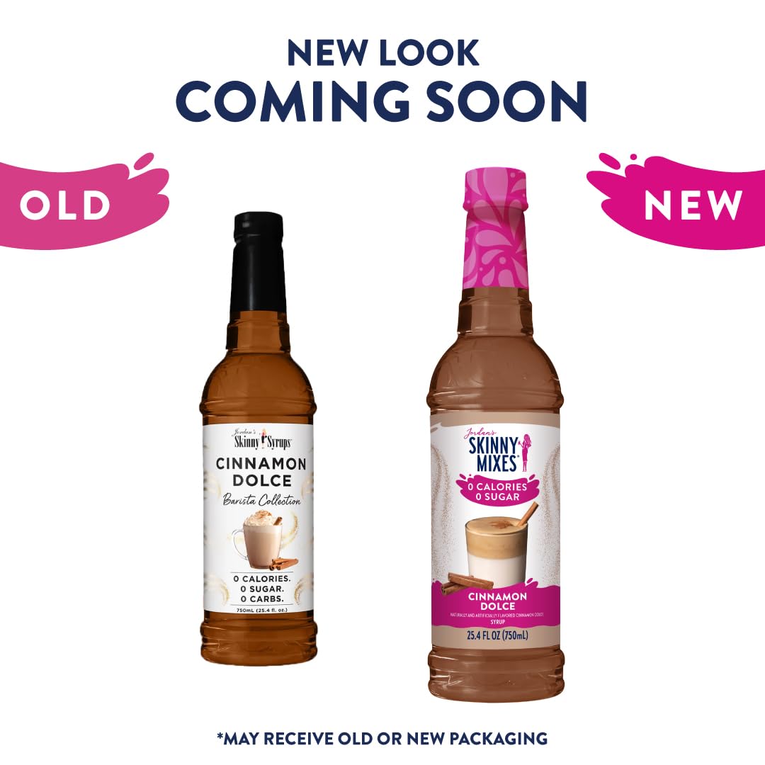 Jordan's Skinny Syrups Sugar Free Coffee Syrup, Cinnamon Dolce Flavor Drink Mix, Zero Calorie Flavoring for Chai Latte, Protein Shake, Food and More, Gluten Free, Keto Friendly, 25.4 Fl Oz, 1 Pack