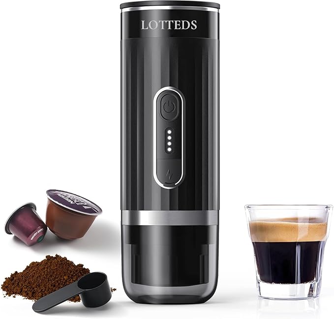 Portable Espresso Machine, Car Coffee Maker Self-Heating with Type-C, Compatible with Ground Coffee & Capsule for Travel, RV, Hiking, Camping, Office