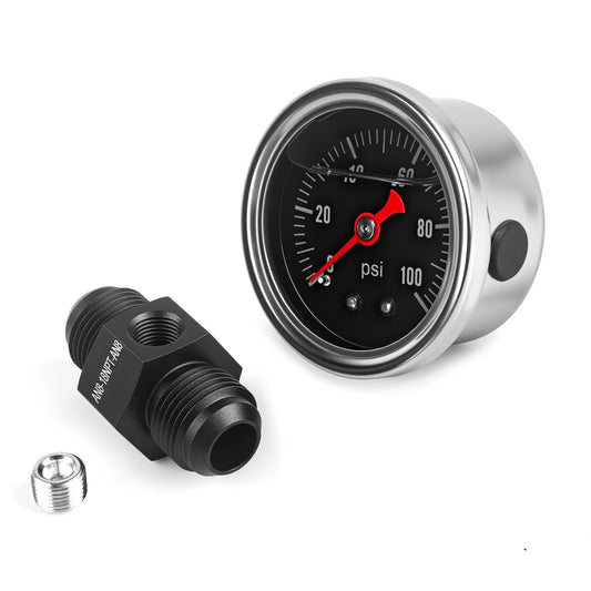 Universal 0-100psi Fuel Pressure Gauge 1/8" NPT Oil Press Gauge with 8AN Male to 8AN Male Fuel Pressure Fitting Adapter