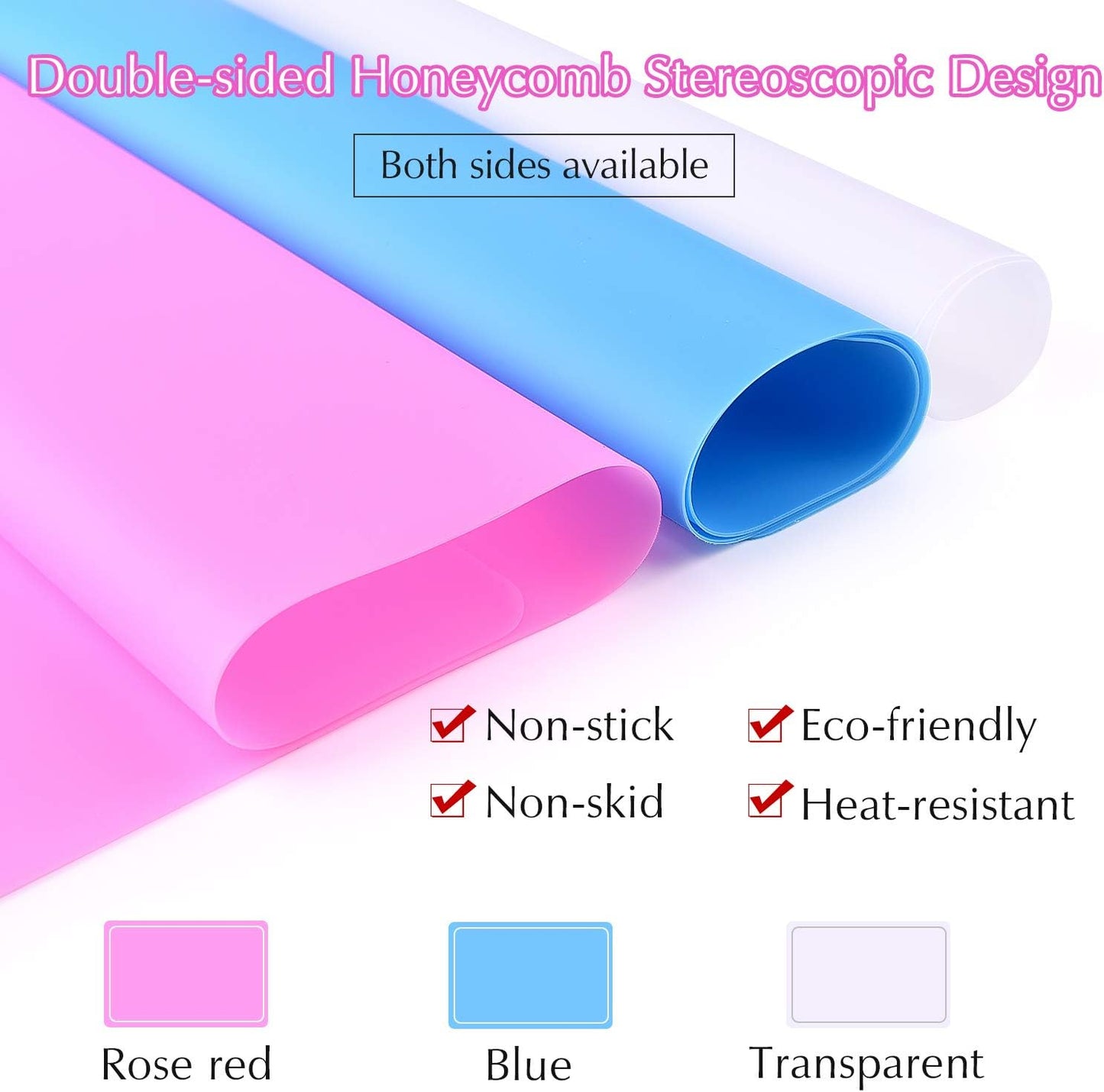FEPITO 3PCS A3 Extra Large Silicone Sheet for Crafts Jewelry Casting Molds, Multipurpose Silicone Mat, Reusable, Heat Resistant, Food Grade Placemat