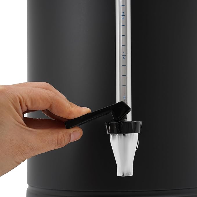 Commercial Electric Coffee Pot 1500W Stainless Steel Coffee Maker Hot Water Dispenser with Drip Tray for Cafes Offices Gatherings, No Temp Control (Black, 15L)