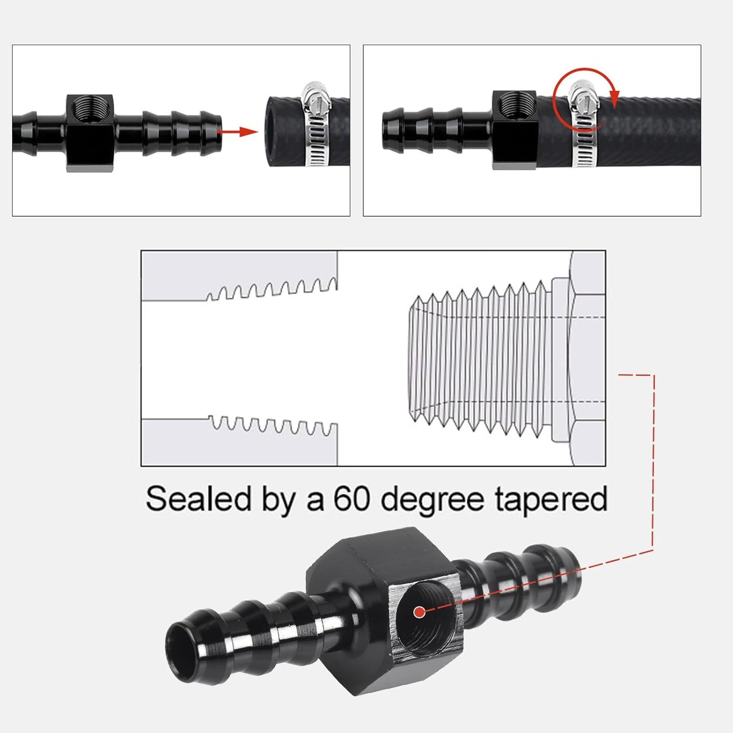 Universal 0-100psi Fuel Pressure Gauge 1/8" NPT Oil Press Gauge with 3/8" Barb Inline Fuel Pressure Gauge Fitting Adapter