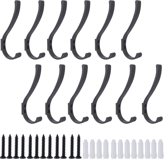 12 Pack Hanging Coat Hooks Wall Mount, Coat Hanger Wall Hangers, Metal Hooks for Hanging Heavy Duty, Screw in Hooks for Hanging Towels, Clothes, Backpack, Hat, Bag, Jacket, Key, Robe, Backpack Grey
