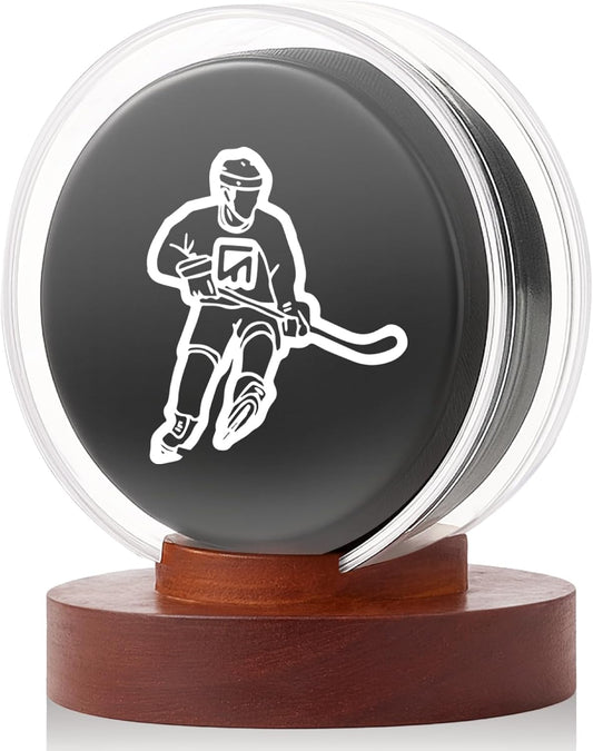 Hockey Puck Display Case, Premium Acrylic Display Box, UV Fade Protection, Solid Mahogany Base & Puck Holder, Signed Puck Collector's Showcase, for Hockey Enthusiasts, 3.15" x 3.15" x 3.07"