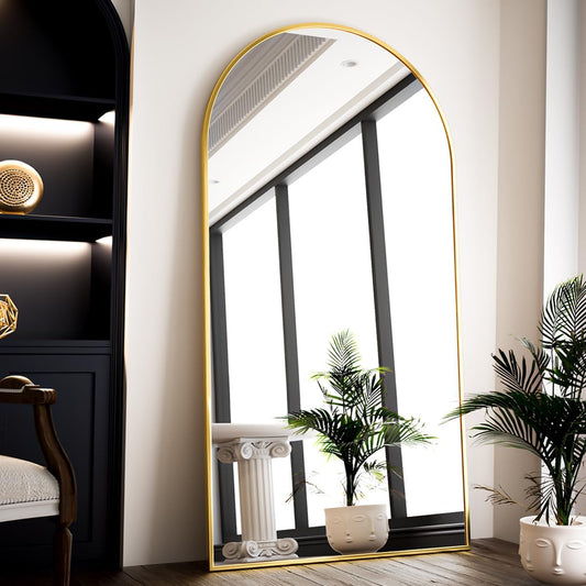 VooBang Oversized Full Length Mirror, 76" x 34" Arch Floor Mirror with Stand, Aluminum Alloy Frame Full Body Mirror for Bedroom Bathroom Living Room Decor, Gold