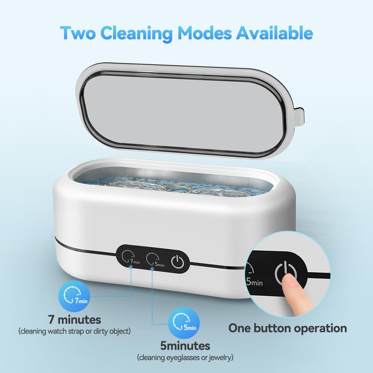 Ultrasonic Jewelry Cleaner, 48KHz Ultrasonic Cleaner Machine for Jewelry, Eyeglasses, Rings, Watch Strap, Dentures- Dual Cleaning Modes, 304 Stainless Steel Tank