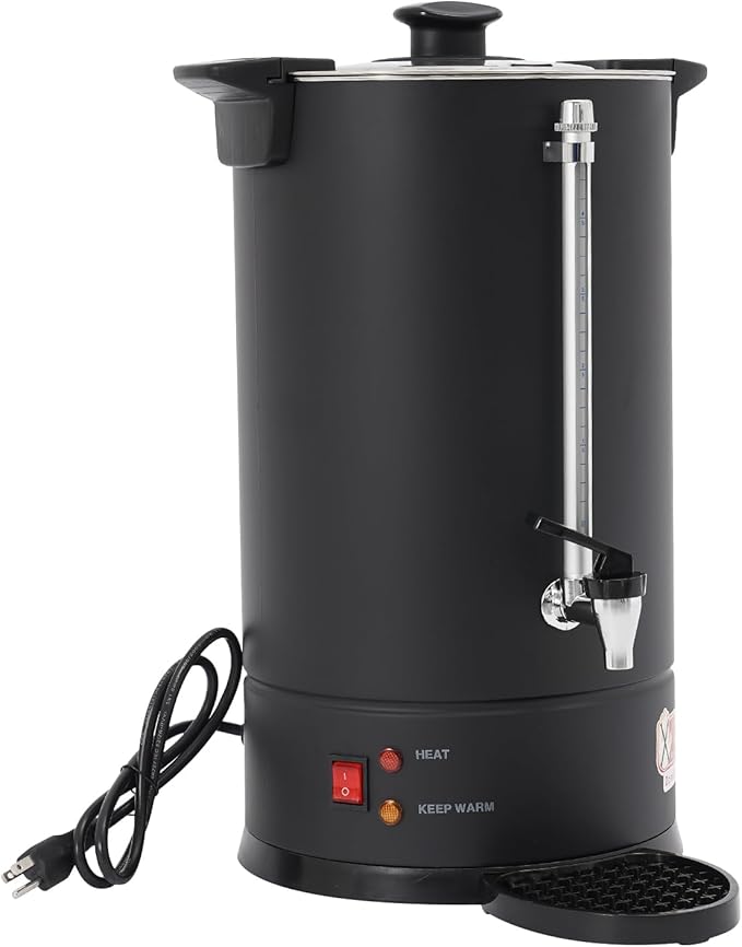 Commercial Electric Coffee Pot 1500W Stainless Steel Coffee Maker Hot Water Dispenser with Drip Tray for Cafes Offices Gatherings, No Temp Control (Black, 15L)