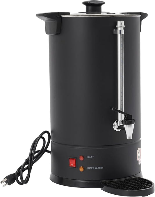 Commercial Electric Coffee Pot 1500W Stainless Steel Coffee Maker Hot Water Dispenser with Drip Tray for Cafes Offices Gatherings, No Temp Control (Black, 15L)