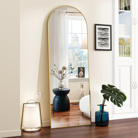 VooBang 18 x 58 inch Arched Full Length Mirror, Gold Arch Floor Mirror Full Length with Stand, Full Body Standing Mirror for Living Room, Bedroom, Hanging or Leaning Against The Wall